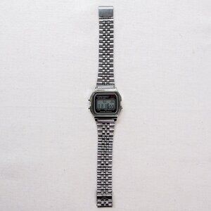 y2k silver stainless steel digital watch — 2000s retro style